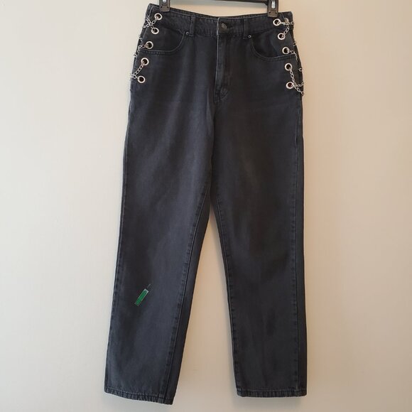 Forever 21 Women’s Curb Chain High-Rise Straight Leg Jeans Black Wash - (26) - Picture 9 of 16